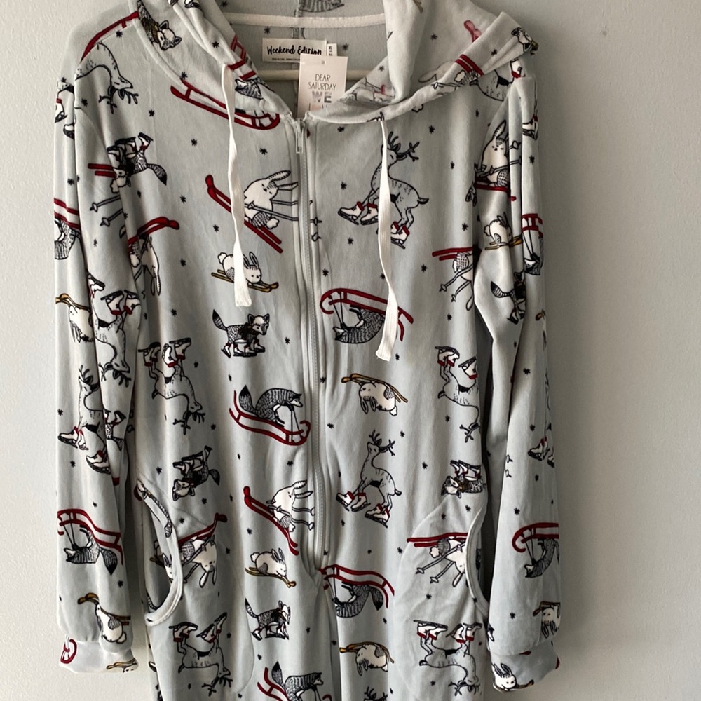 XL Powder Blue Velvet Hooded Onesie with pockets, NWT